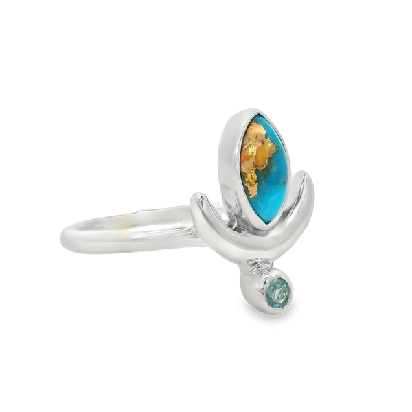 Sterling Silver Spiny Oyster Turquoise & Blue Topaz  Ring - Size 7 Image 2 Erica DelGardo Jewelry Designs Houston, TX