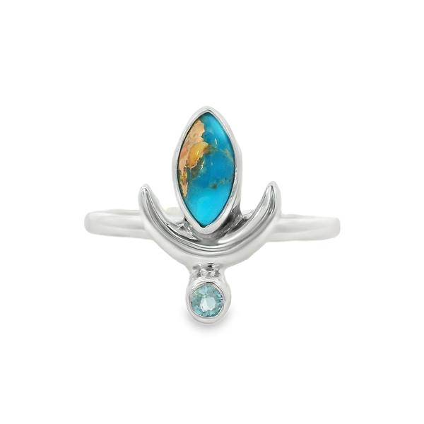 Sterling Silver Spiny Oyster Turquoise & Blue Topaz  Ring - Size 7 Erica DelGardo Jewelry Designs Houston, TX