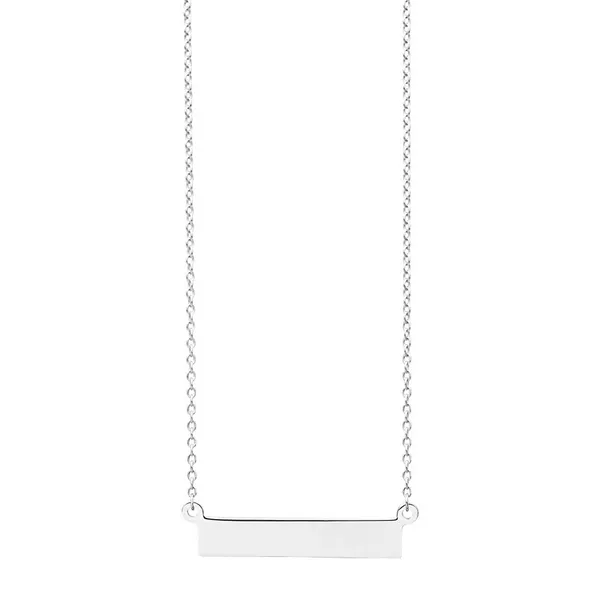 SS Rhodium-Plated Engravable Horizontal Bar Necklace 18