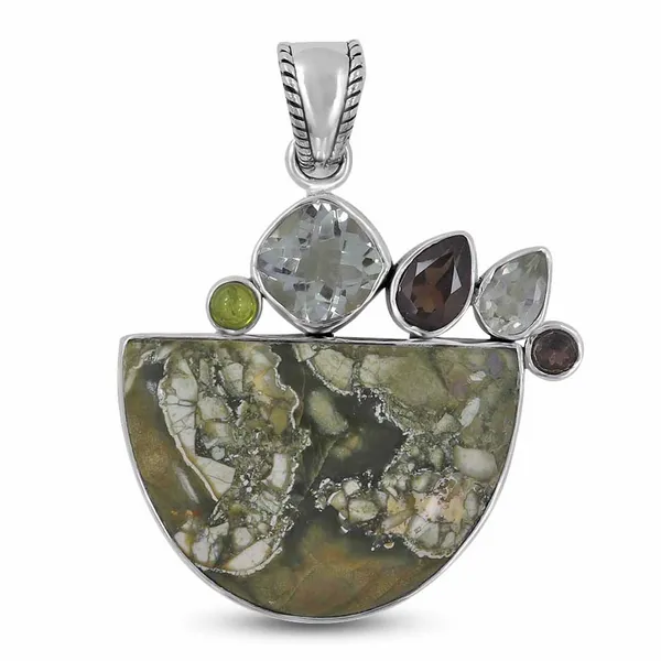 Sterling Silver Rainforest Jasper, Prasiolite & Smoky Quartz Pendant Erica DelGardo Jewelry Designs Houston, TX