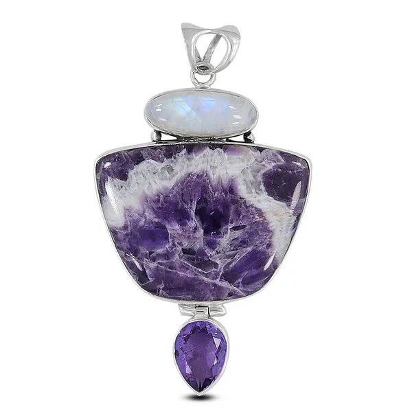Sterling silver Lace Amethyst and Rainbow Moonstone Pendant Erica DelGardo Jewelry Designs Houston, TX