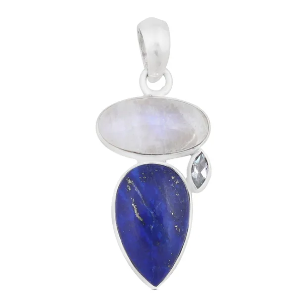 Sterling Silver Rainbow Moonstone & Lapis Lazuli Pendant Erica DelGardo Jewelry Designs Houston, TX