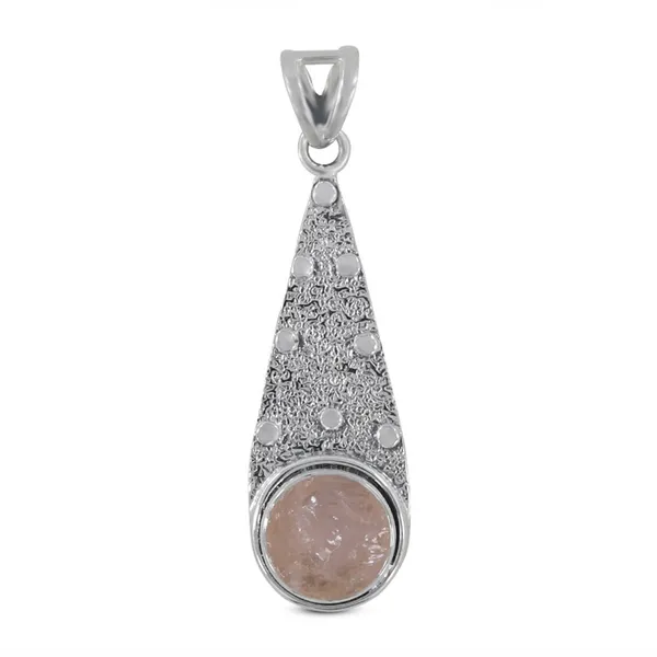 Sterling Silver Rough Rose Quartz Textured Small Pendant Erica DelGardo Jewelry Designs Houston, TX