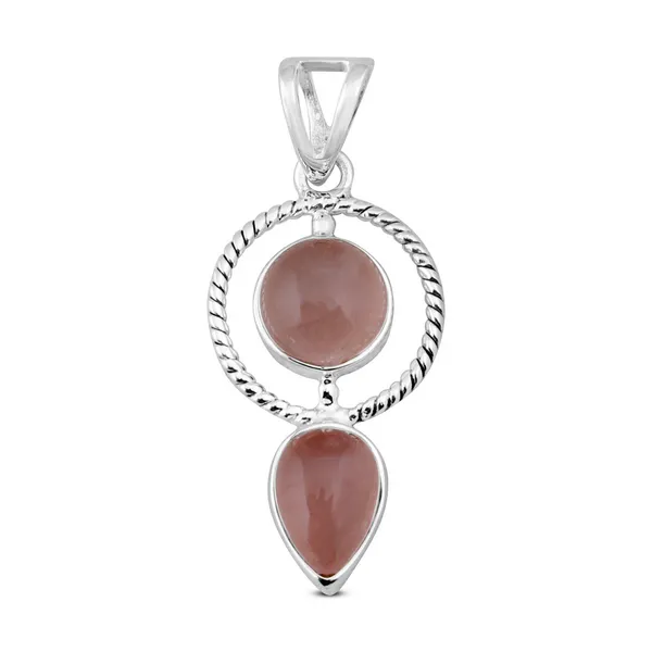 Sterling Silver Two-Bezel Rose Quartz Textured Circle Pendant Erica DelGardo Jewelry Designs Houston, TX