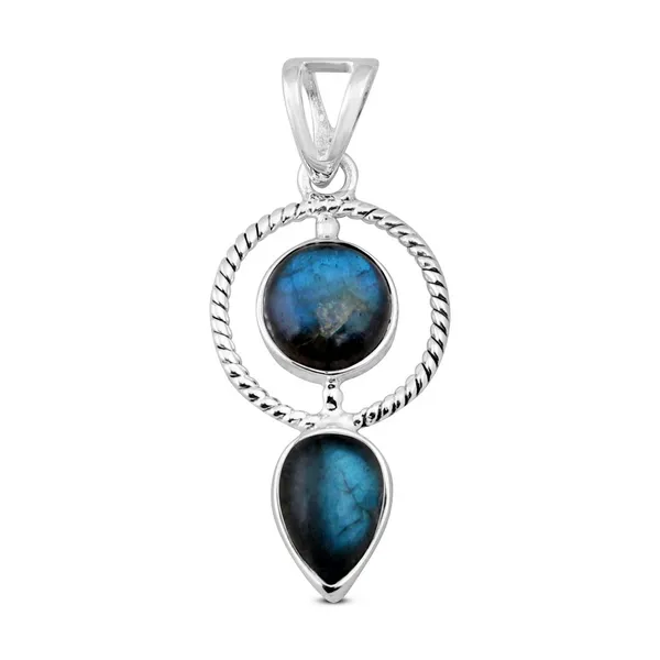 Sterling Silver Two-Bezel Labradorite Textured Circle Pendant Erica DelGardo Jewelry Designs Houston, TX