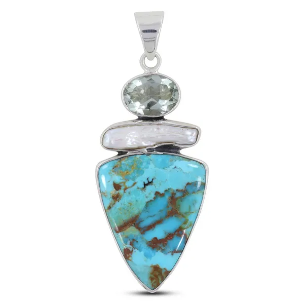 Sterling Silver Silver Boulder Turquoise, Pearl and Green Amethyst Pendant Erica DelGardo Jewelry Designs Houston, TX