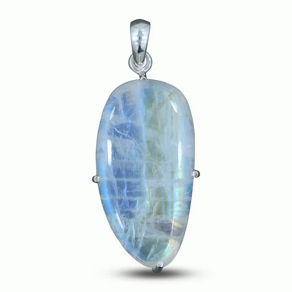 Sterling Silver Rainbow Moonstone Prong Set Pendant Erica DelGardo Jewelry Designs Houston, TX