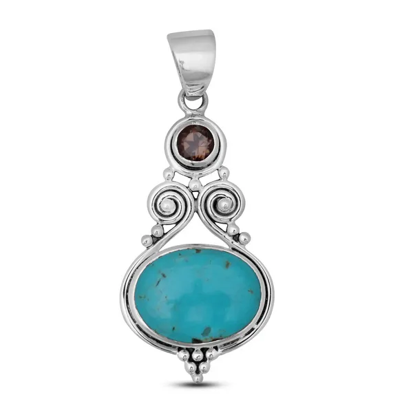 Sterling Silver Smoky Quartz & Mexican Turquoise Pendant Erica DelGardo Jewelry Designs Houston, TX