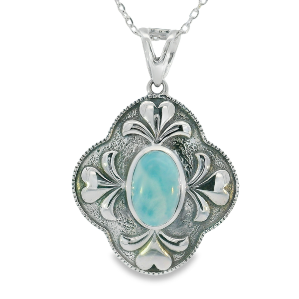 Sterling Silver Vintage Style Larimar Pendant Erica DelGardo Jewelry Designs Houston, TX