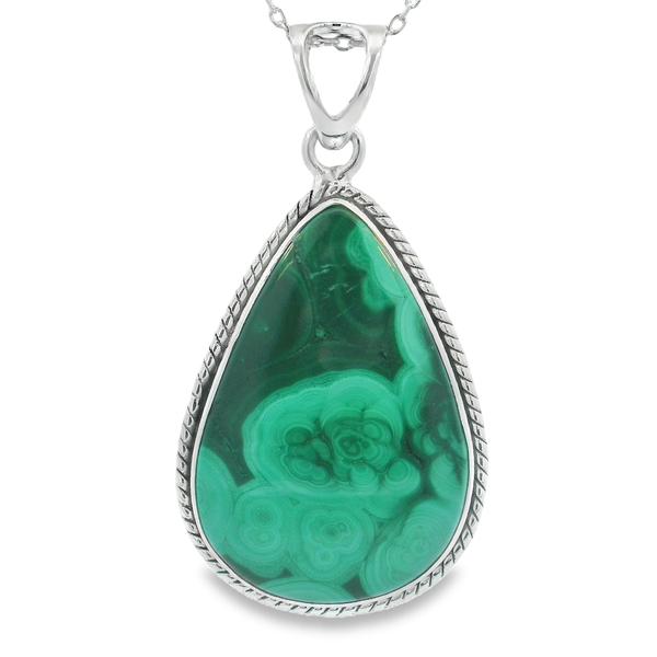 Sterling Silver Large Pear Shape Green Malachite Pendant Erica DelGardo Jewelry Designs Houston, TX