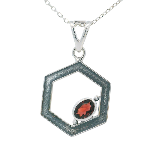 Sterling Silver Offset Garnet Hexagon Pendant Erica DelGardo Jewelry Designs Houston, TX