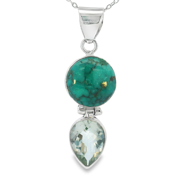 Sterling Silver Tibetan Turquoise and Prasiolite Pendant Image 2 Erica DelGardo Jewelry Designs Houston, TX