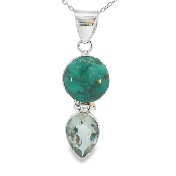 Sterling Silver Tibetan Turquoise and Prasiolite Pendant Erica DelGardo Jewelry Designs Houston, TX