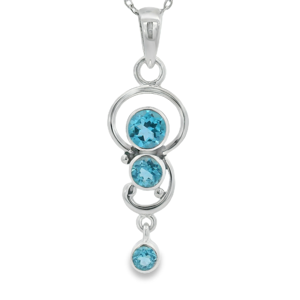 Sterling Silver 3-Stone Swirl Blue Topaz Pendant Erica DelGardo Jewelry Designs Houston, TX