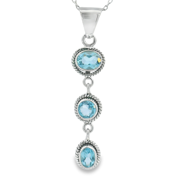 Sterling Silver 3-Stone Bezel Set Blue Topaz Pendant Erica DelGardo Jewelry Designs Houston, TX