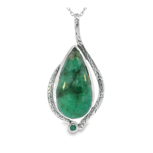Sterling Silver Swirl Pear Shaped Emerald Pendant Image 2 Erica DelGardo Jewelry Designs Houston, TX