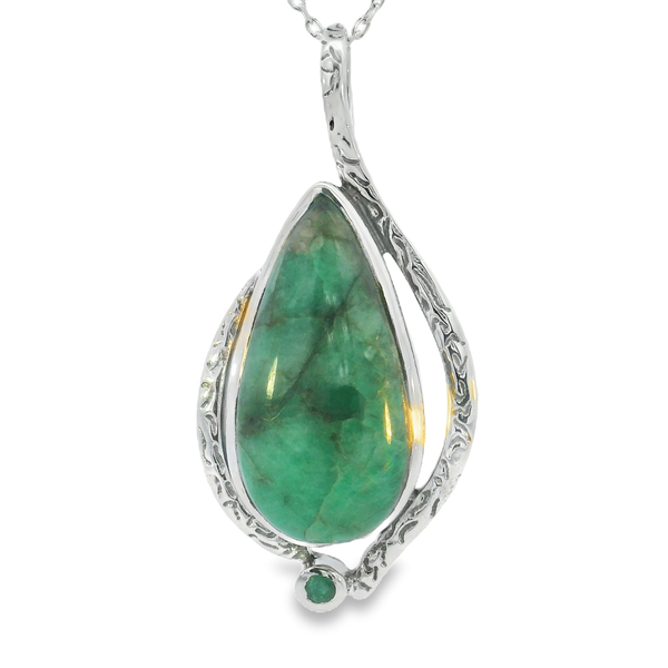 Sterling Silver Swirl Pear Shaped Emerald Pendant Erica DelGardo Jewelry Designs Houston, TX
