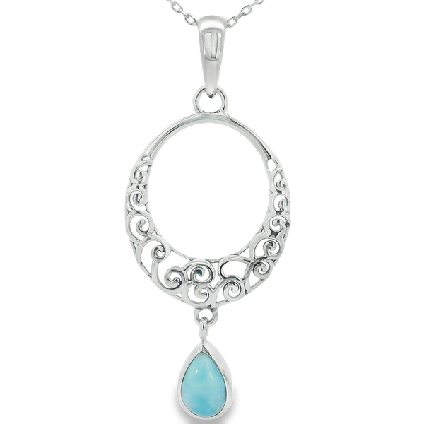Sterling Silver Ornate Circe Larimar Pendant Erica DelGardo Jewelry Designs Houston, TX