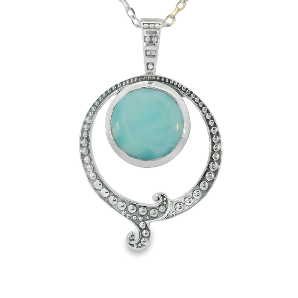 Sterling Silver Natural Circle Larimar Pendant Erica DelGardo Jewelry Designs Houston, TX