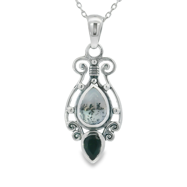 Sterling Silver Elegant Dendritic Opal & Black Onyx Pendant Erica DelGardo Jewelry Designs Houston, TX