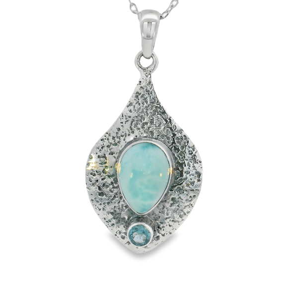Sterling Silver Blue Larimar Textured Pendant Erica DelGardo Jewelry Designs Houston, TX