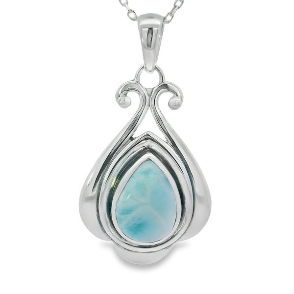 Sterling Silver Pear Shape Larimar Pendant Erica DelGardo Jewelry Designs Houston, TX