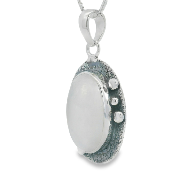 Sterling Silver Rainbow Moonstone Textured Pendant Image 2 Erica DelGardo Jewelry Designs Houston, TX