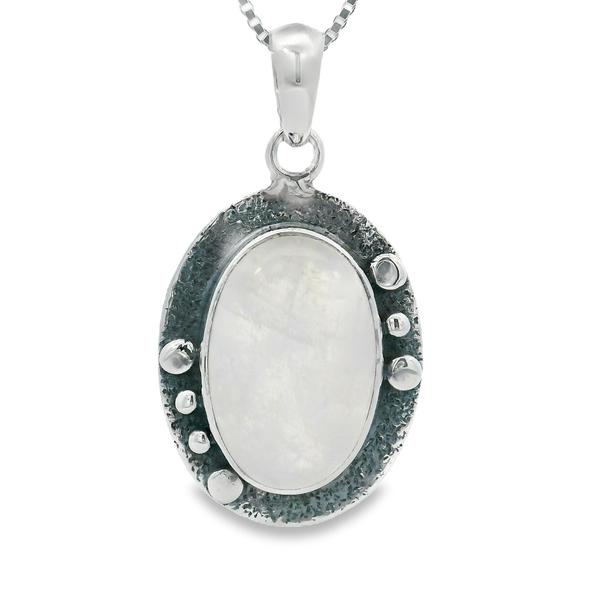 Sterling Silver Rainbow Moonstone Textured Pendant Erica DelGardo Jewelry Designs Houston, TX
