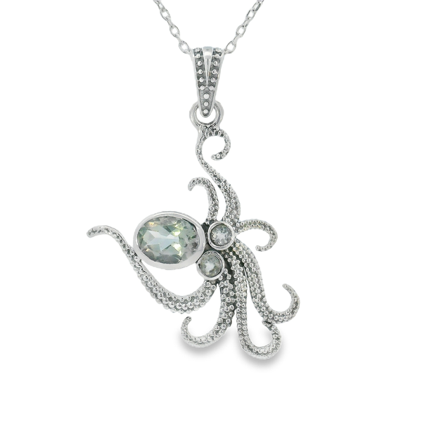 Sterling Silver Green Amethyst Octopus Pendant Erica DelGardo Jewelry Designs Houston, TX