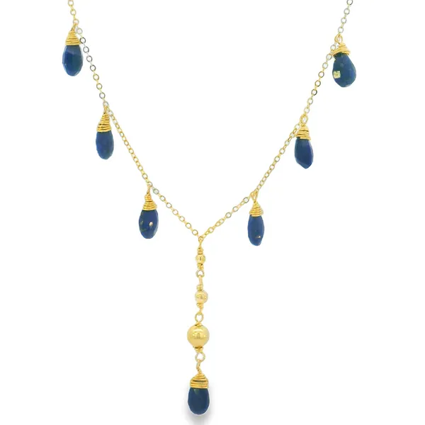 14K Gold Filled 7 Lapis Stone Droplet Necklace 18