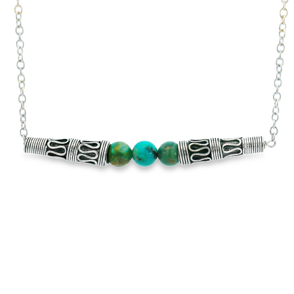 Sterling Silver and Turquoise Ornate Bar Necklace Erica DelGardo Jewelry Designs Houston, TX
