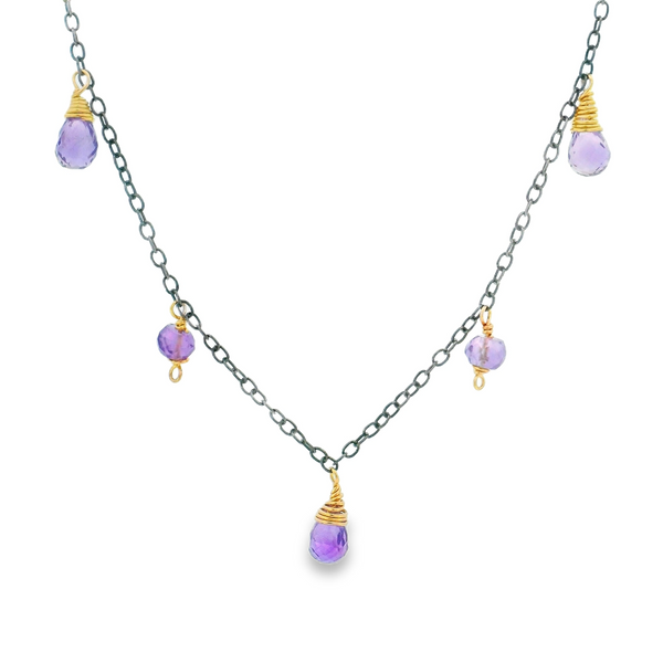 Sterling Silver Black Rhodium & 14k Gold-Filled Wire Wrapped Amethyst Necklace Erica DelGardo Jewelry Designs Houston, TX