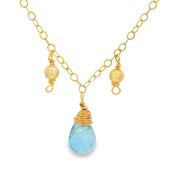 14K Gold Filled Wire Wrapped Aquamarine Necklace w/Gold Filled Beads Erica DelGardo Jewelry Designs Houston, TX