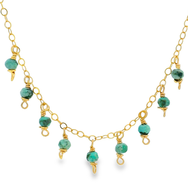 14K Gold Filled Dainty Turquoise Bead Drop Necklace Erica DelGardo Jewelry Designs Houston, TX