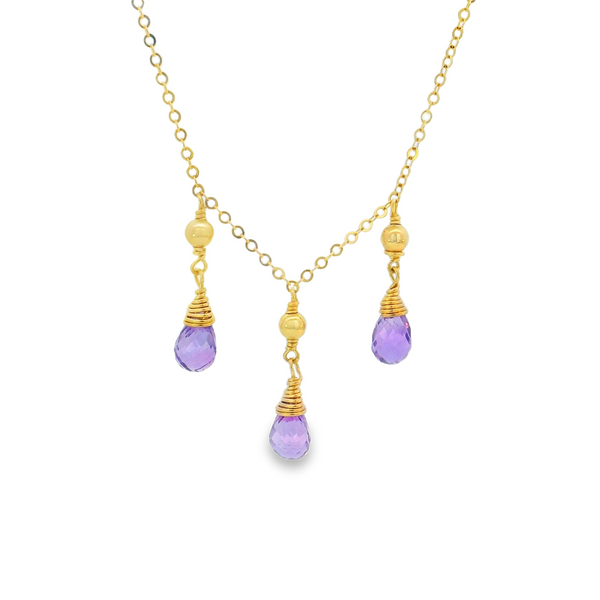 14K Gold Filled Wire Wrapped Amethyst Drop Necklace Erica DelGardo Jewelry Designs Houston, TX