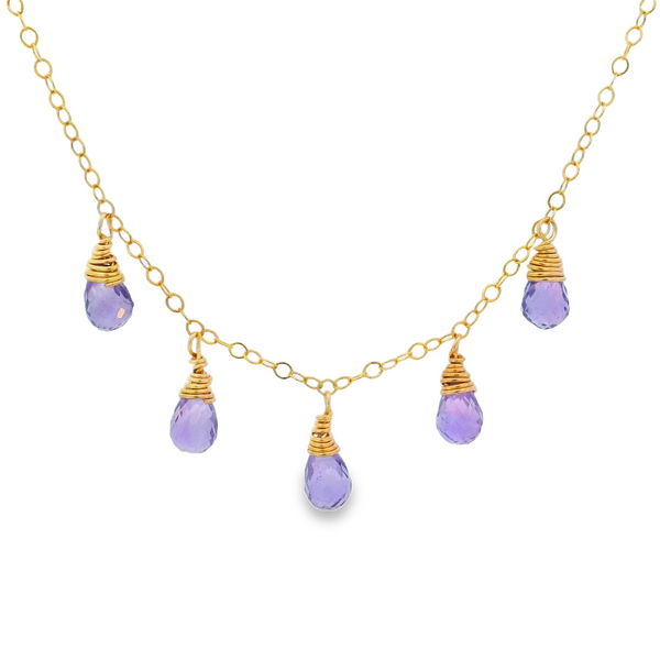14K Gold Filled Wire Wrapped Amethyst Drop Necklace Erica DelGardo Jewelry Designs Houston, TX