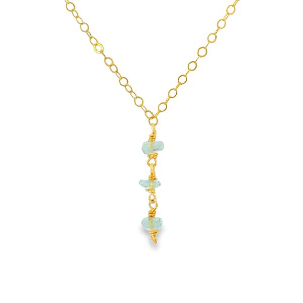 14K Gold Filled Dainty Green Amethyst 3-Stone Necklace Erica DelGardo Jewelry Designs Houston, TX