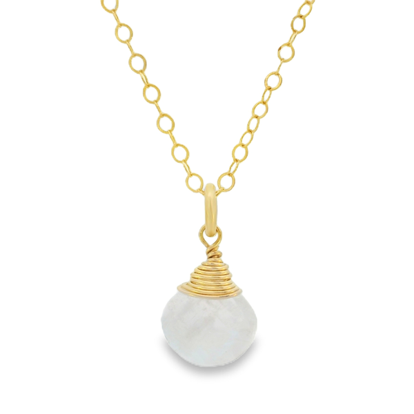 14K Gold Filled Wire Wrapped Single Moonstone Necklace Erica DelGardo Jewelry Designs Houston, TX