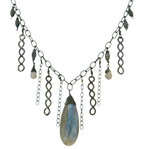 Sterling Silver & Black Rhodium Dramatic Dangle Labradorite Necklace Erica DelGardo Jewelry Designs Houston, TX
