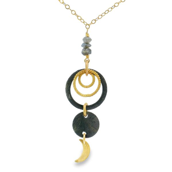 14K Gold Filled & S.S. Black Rhodium Labradorite Moon Necklace 18