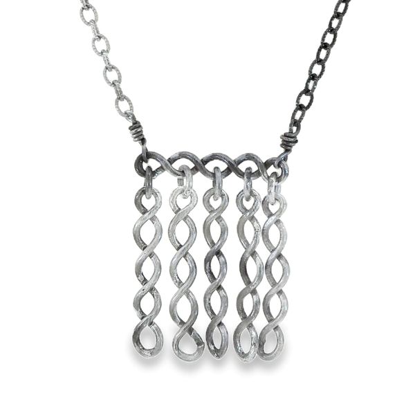Sterling Silver Black Multi-Bar Necklace 18