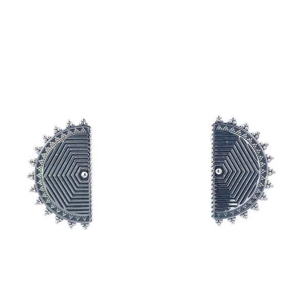 Sterling Silver Large Half Circle Geometric Earrings Erica DelGardo Jewelry Designs Houston, TX