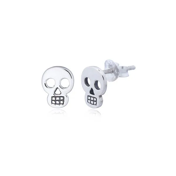 Sterling Silver Small Skull Earrings Image 2 Erica DelGardo Jewelry Designs Houston, TX