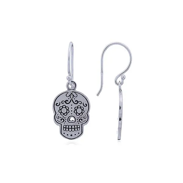 Sterling Silver Sugar Skull Earrings Image 2 Erica DelGardo Jewelry Designs Houston, TX