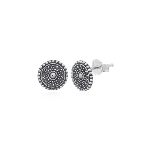 Sterling Silver Milgrain Disk Earrings Image 2 Erica DelGardo Jewelry Designs Houston, TX