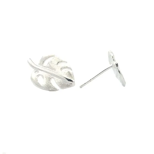 Sterling Silver Small Monstera Earrings Image 2 Erica DelGardo Jewelry Designs Houston, TX