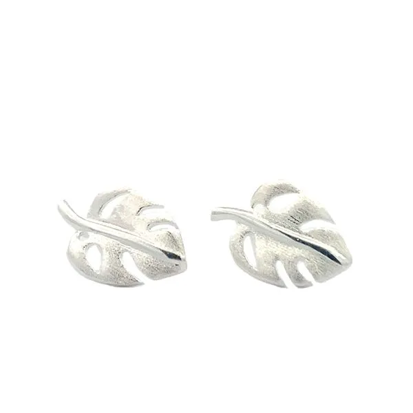 Sterling Silver Small Monstera Earrings Erica DelGardo Jewelry Designs Houston, TX