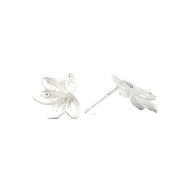 Sterling Silver Half Flower Earrings Image 2 Erica DelGardo Jewelry Designs Houston, TX