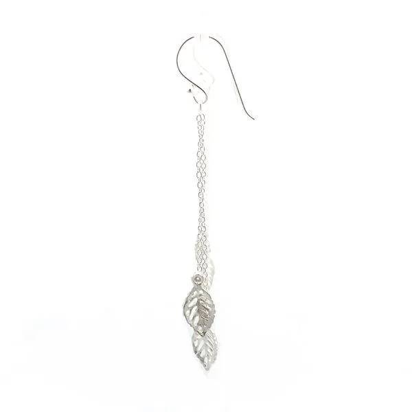 Sterling Silver Two Leaf Chain Earrings Image 3 Erica DelGardo Jewelry Designs Houston, TX