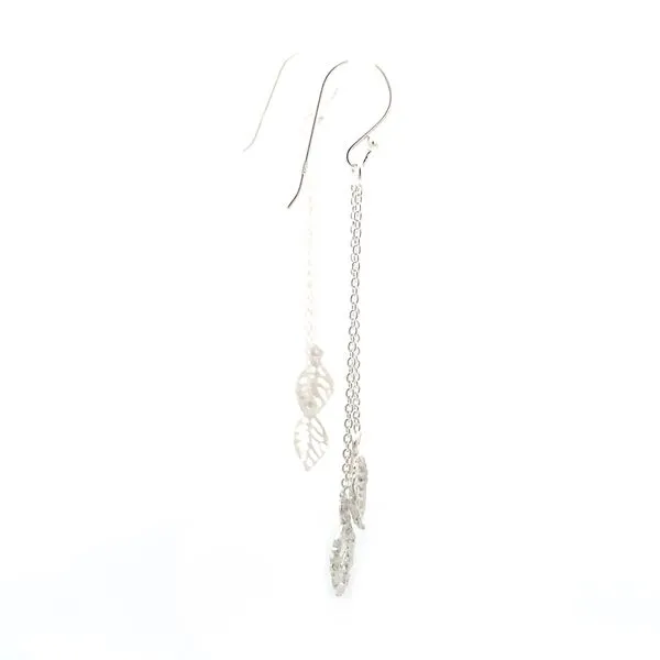 Sterling Silver Two Leaf Chain Earrings Image 5 Erica DelGardo Jewelry Designs Houston, TX